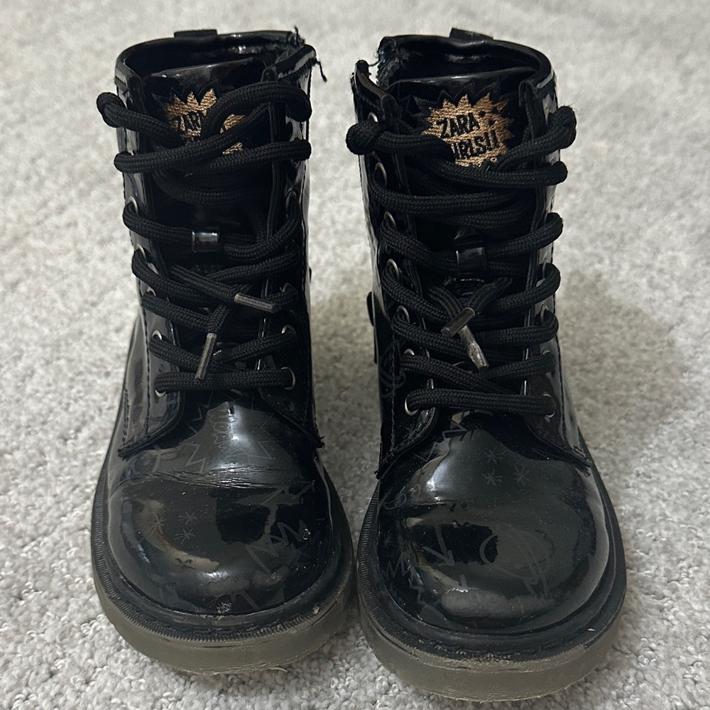 Zara Glossy Black Combat Boots